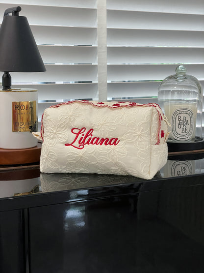 Makeup Pouch - Ivory Garden - Custom Name