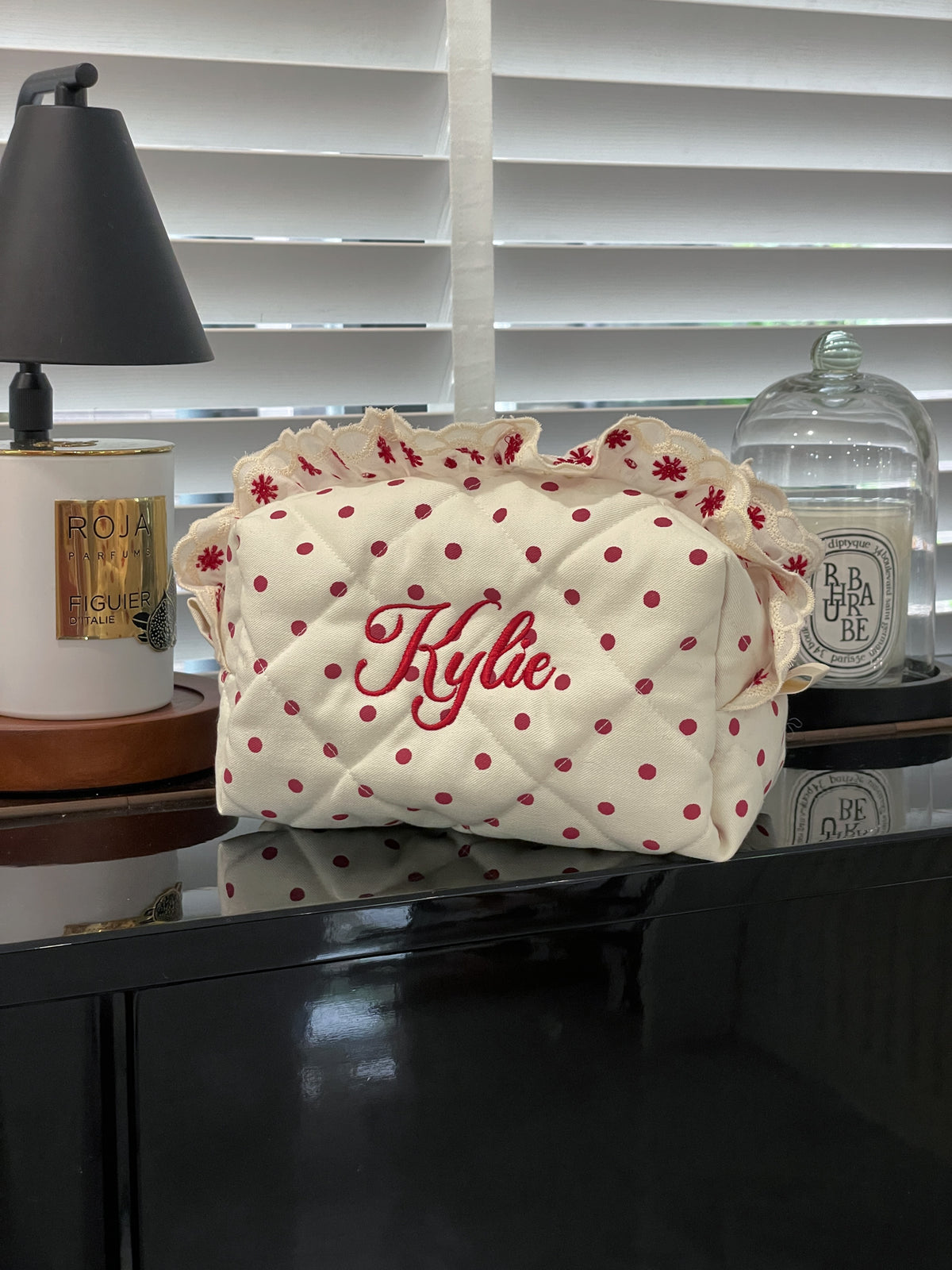 Makeup Pouch - Scarlet Ruffle - Custom Name