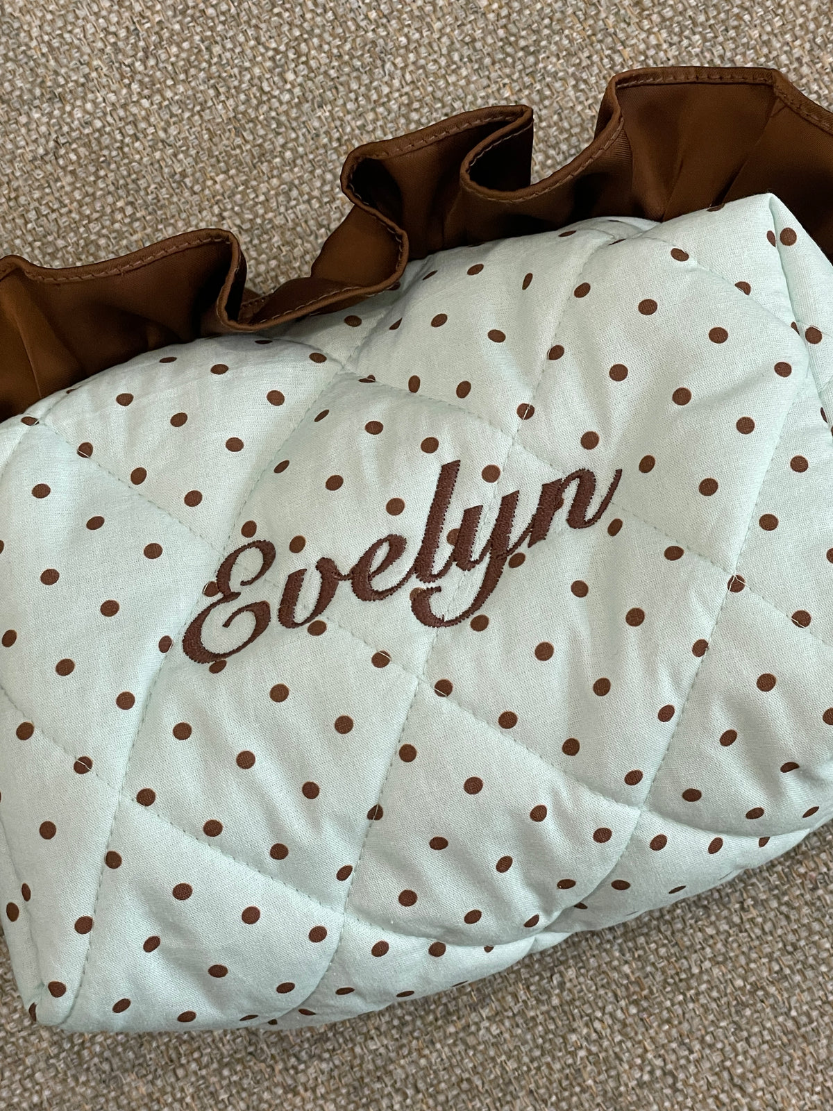 Makeup Pouch - Mint Ruffle - Custom Name