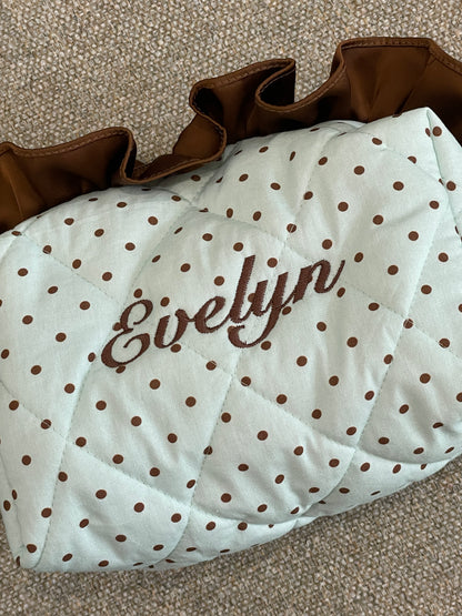 Makeup Pouch - Mint Ruffle - Custom Name
