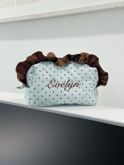 Makeup Pouch - Mint Ruffle - Custom Name