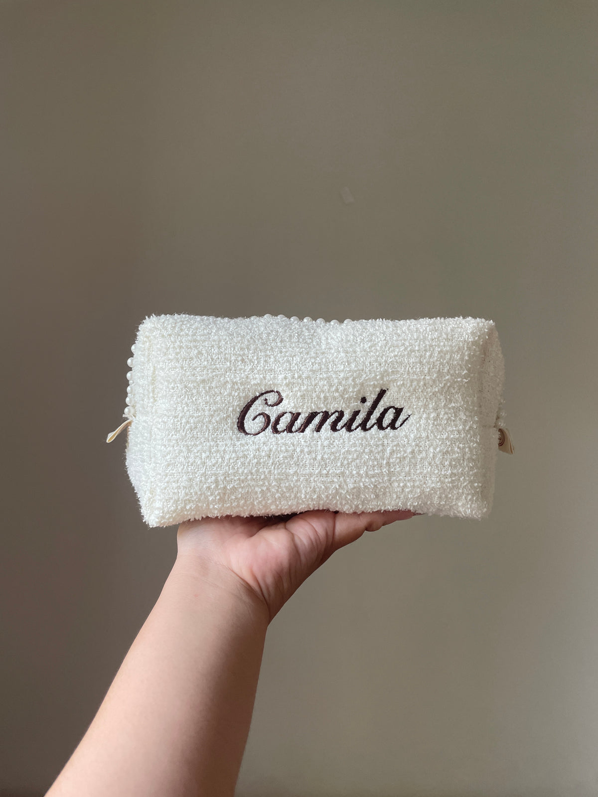 Makeup Pouch - Ivory Pearls - Custom Name