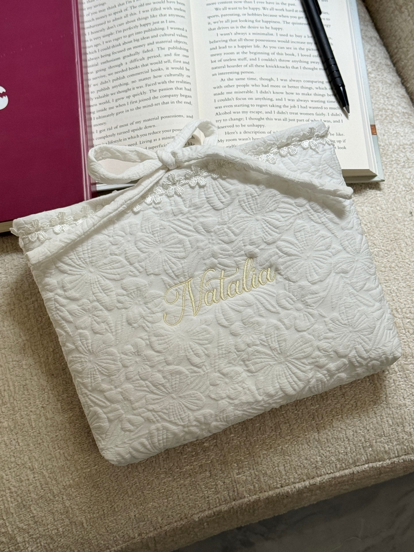 Book Sleeve - White Garden - Custom Name