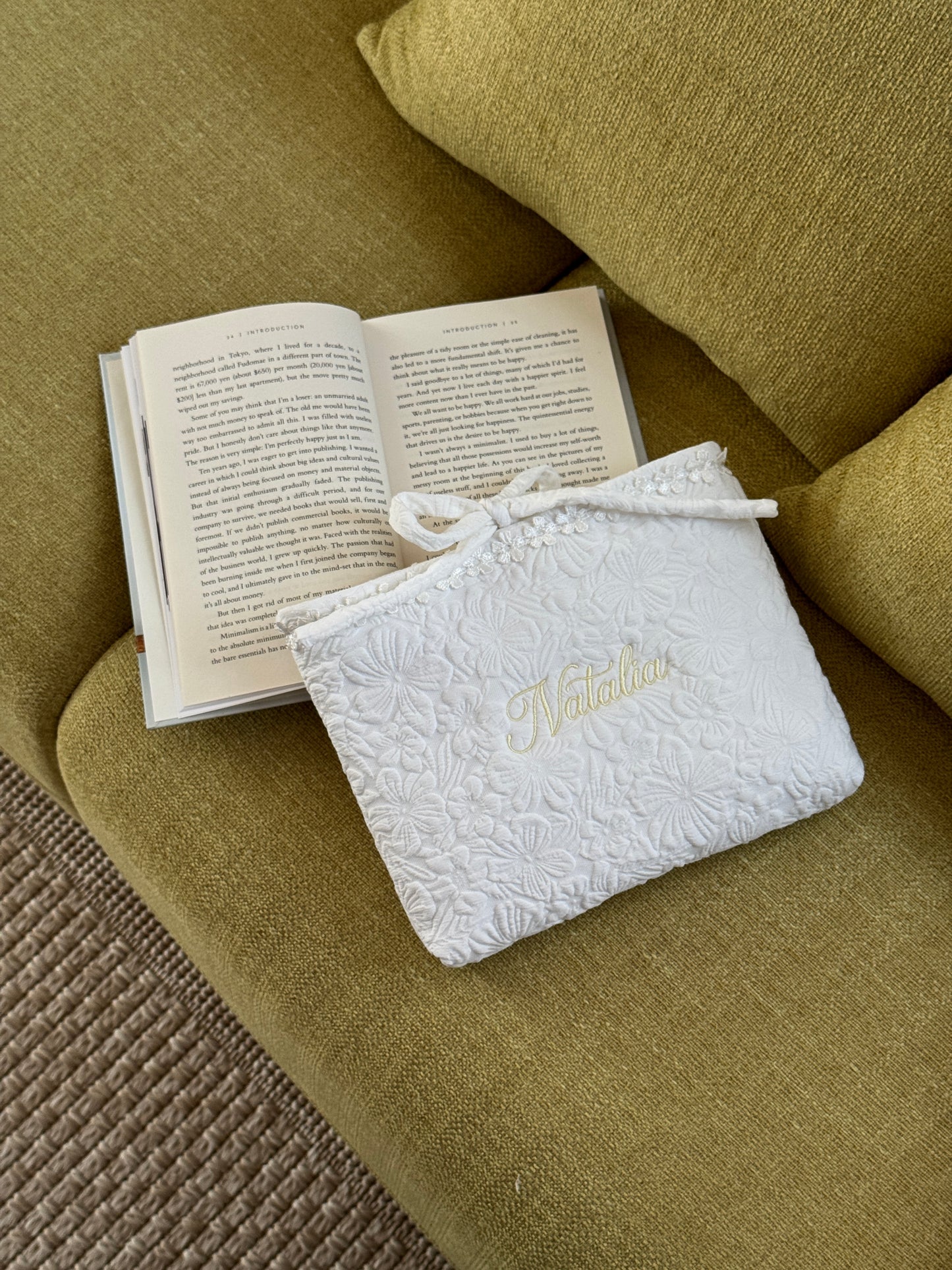Book Sleeve - White Garden - Custom Name