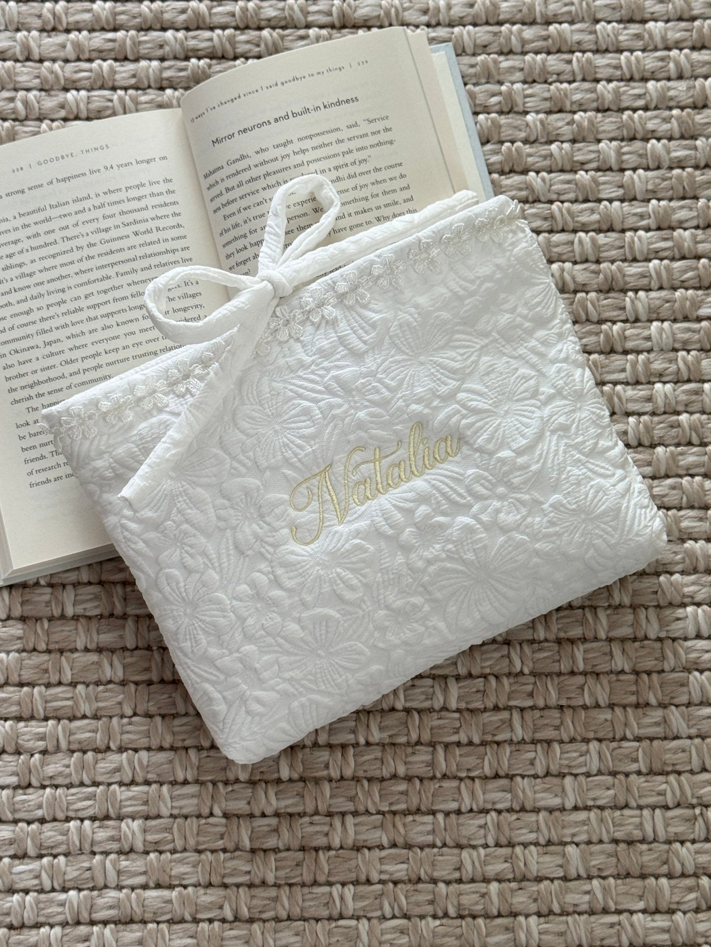 Book Sleeve - White Garden - Custom Name