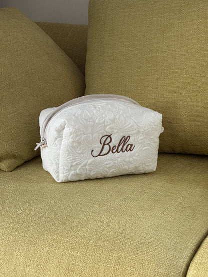 Makeup Pouch - White Garden - Custom Name