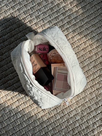 Makeup Pouch - White Garden - Custom Name