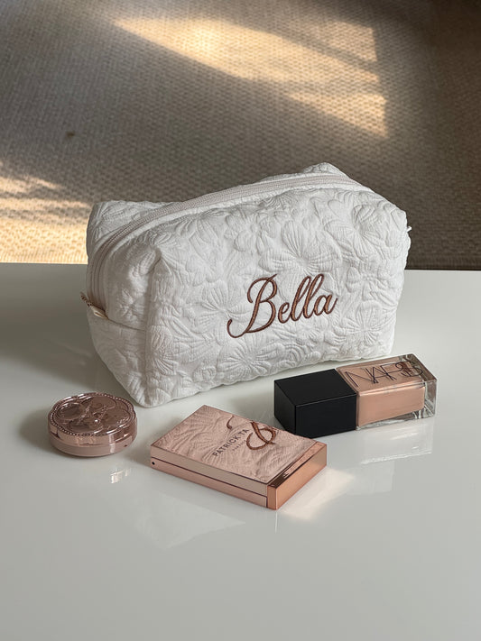 Makeup Pouch - White Garden - Custom Name