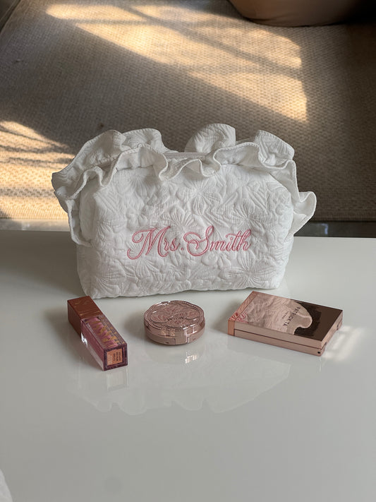 Makeup Pouch - White Garden 2 - Custom Name