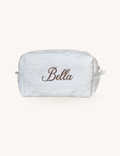 Makeup Pouch - White Garden - Custom Name