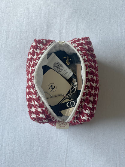 Makeup Pouch - Cherry Houndstooth - Custom Name