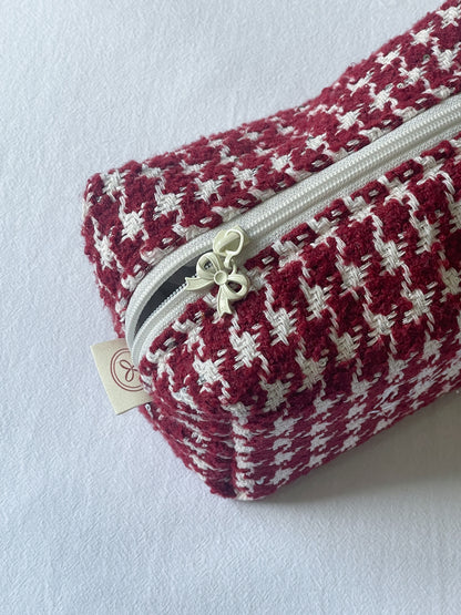 Makeup Pouch - Cherry Houndstooth - Custom Name