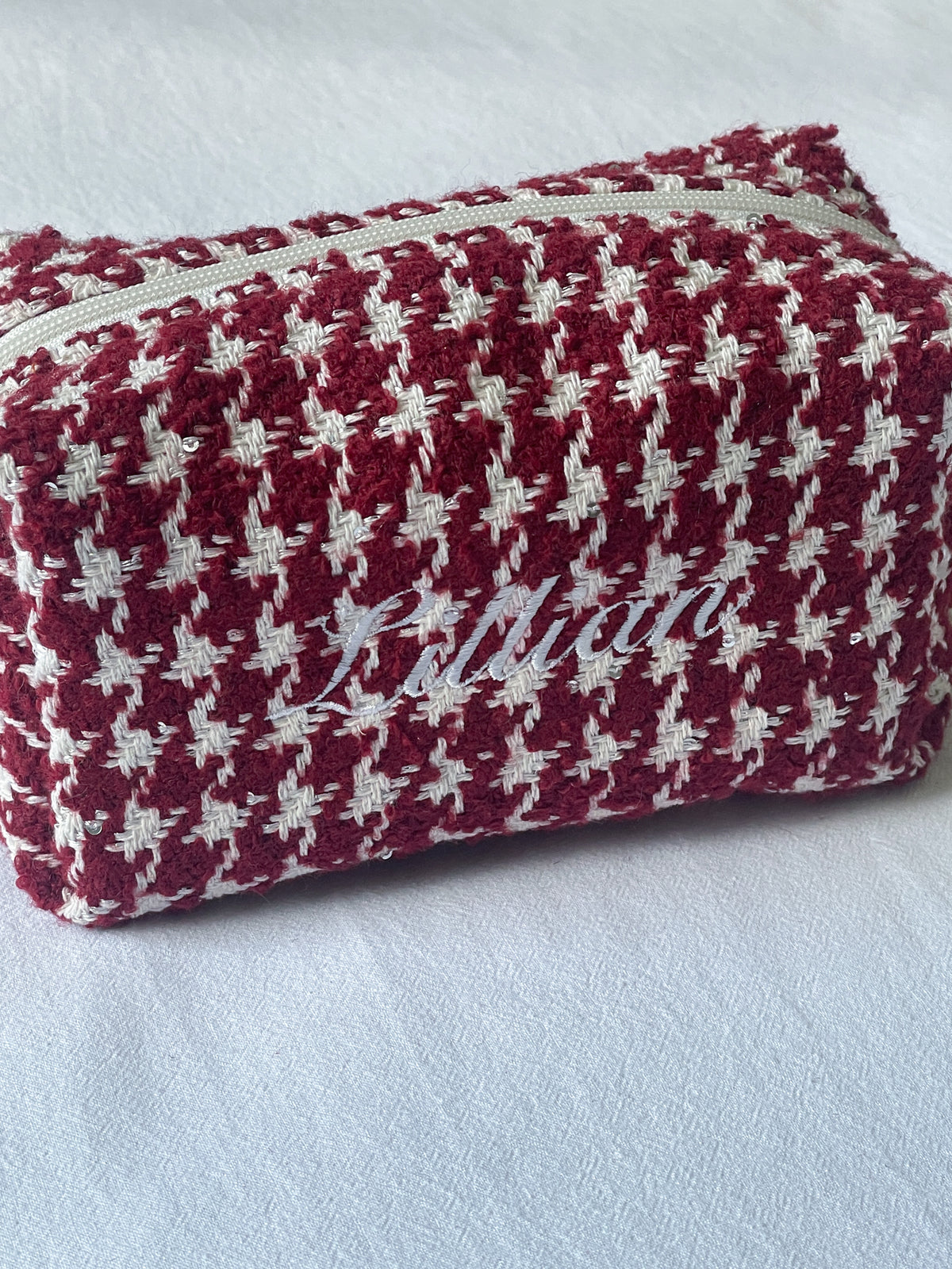 Makeup Pouch - Cherry Houndstooth - Custom Name