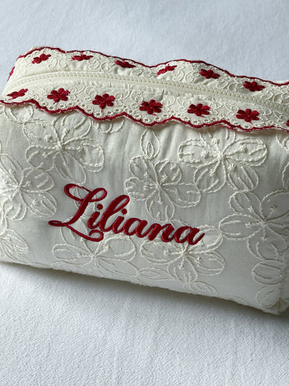 Makeup Pouch - Ivory Garden - Custom Name