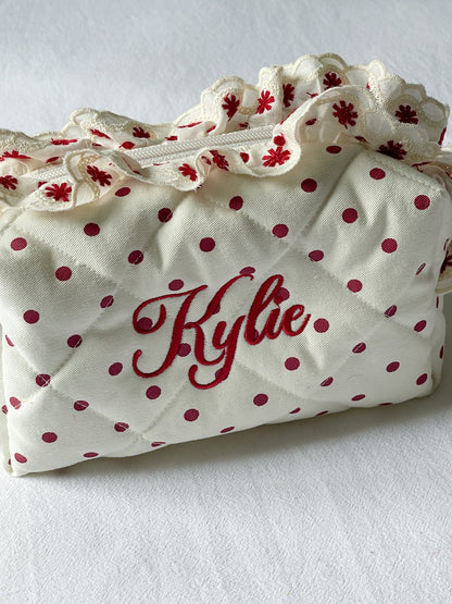 Makeup Pouch - Scarlet Ruffle - Custom Name