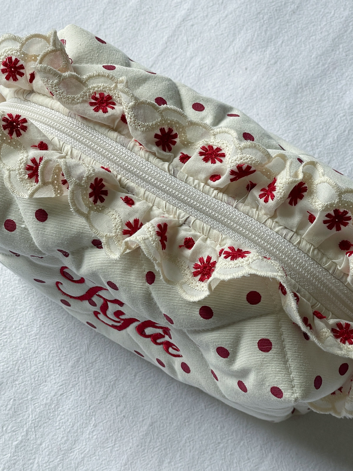 Makeup Pouch - Scarlet Ruffle - Custom Name