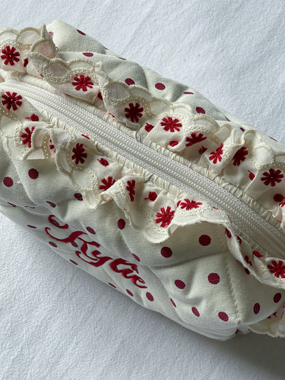 Makeup Pouch - Scarlet Ruffle - Custom Name
