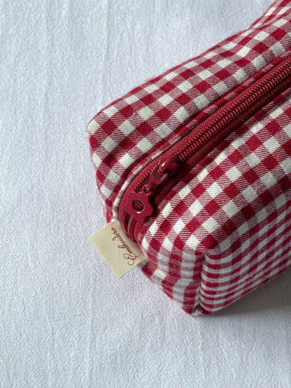 Makeup Pouch - Ruby Gingham - Custom Name