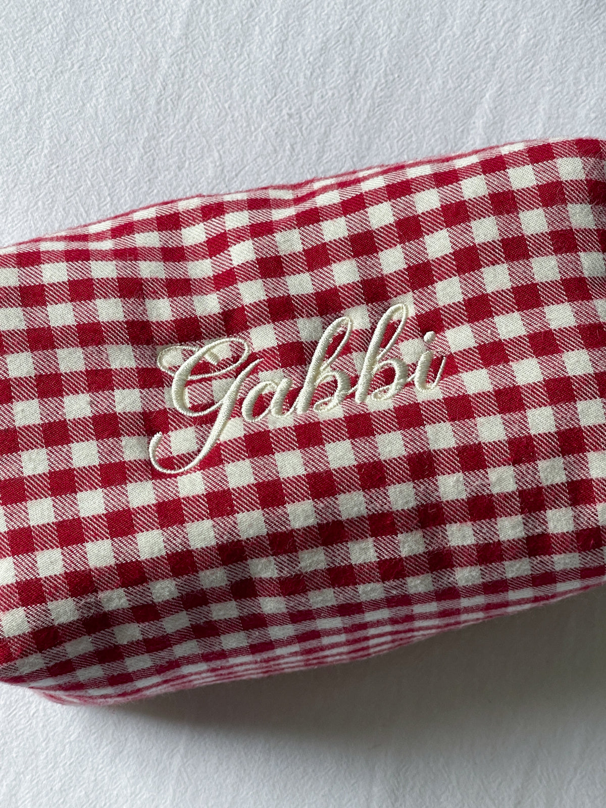 Makeup Pouch - Ruby Gingham - Custom Name