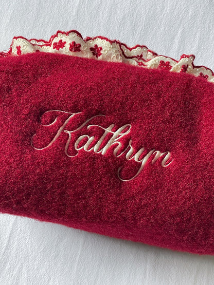Makeup Pouch - Velvet Ruffle - Custom Name