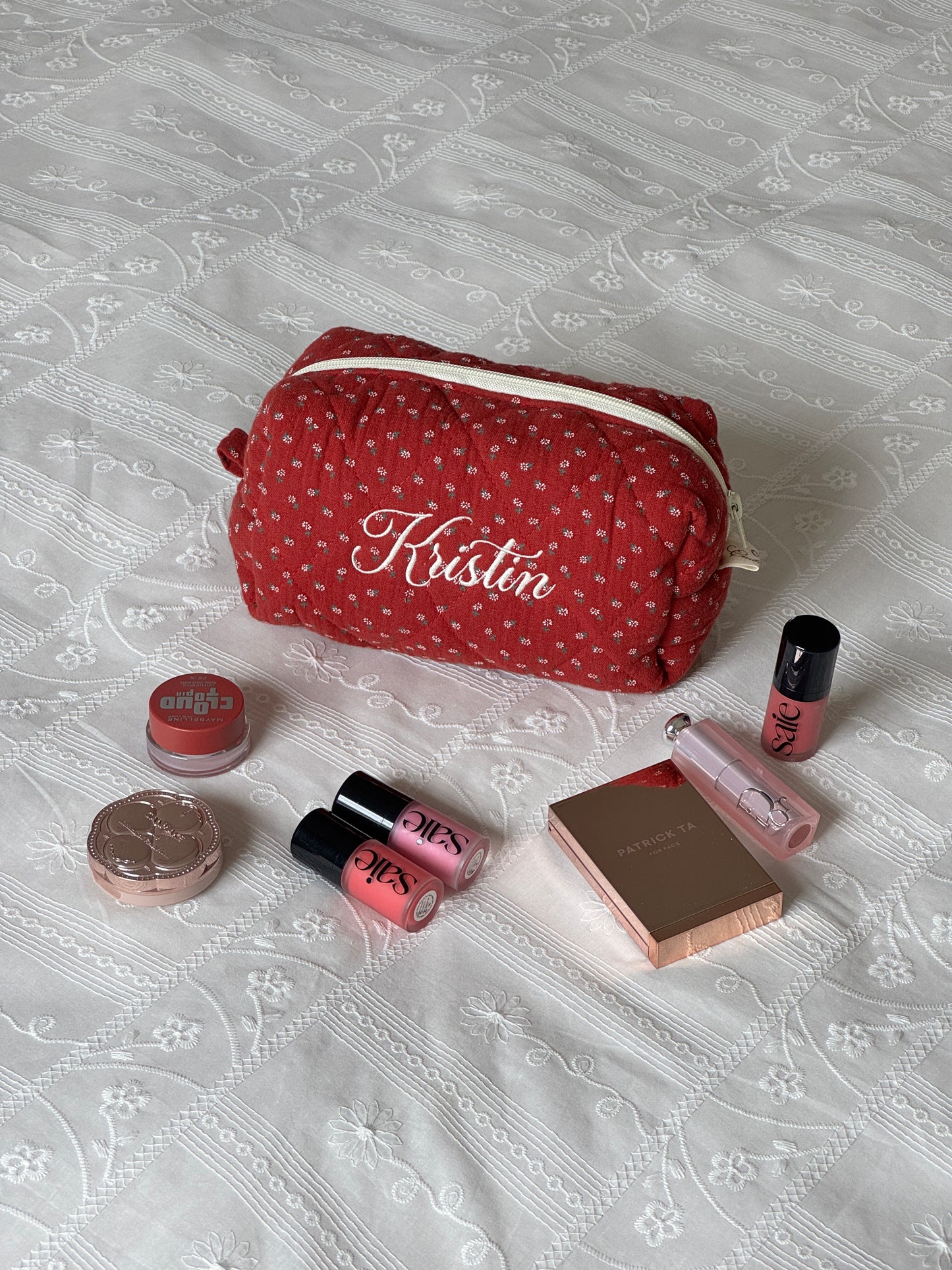 Makeup Pouch - Red Clover - Custom Name