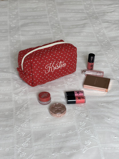 Makeup Pouch - Red Clover - Custom Name