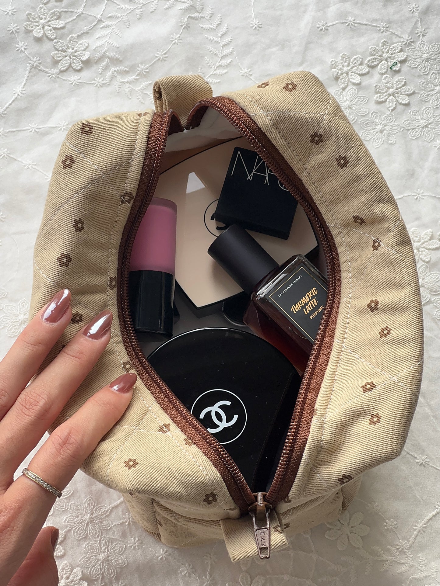 Makeup Pouch - Cappuccino - Custom Name