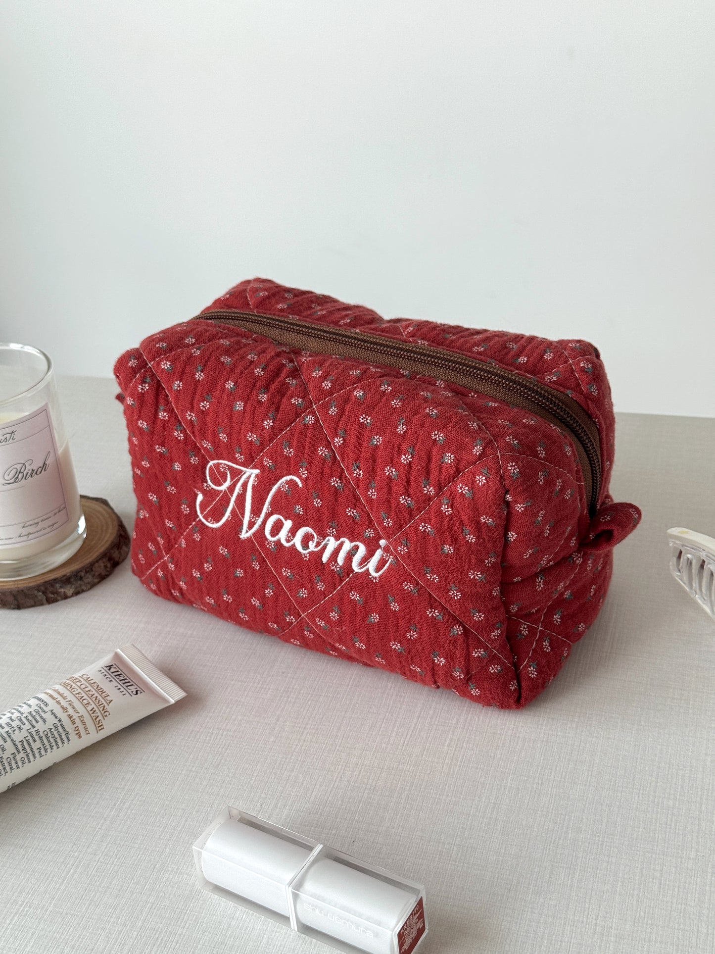 Makeup Pouch - Red Clover - Custom Name