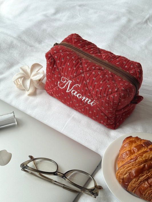 Makeup Pouch - Red Clover - Custom Name