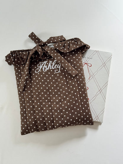Book Sleeve - Cocoa Dot - Custom Name