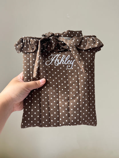 Book Sleeve - Cocoa Dot - Custom Name