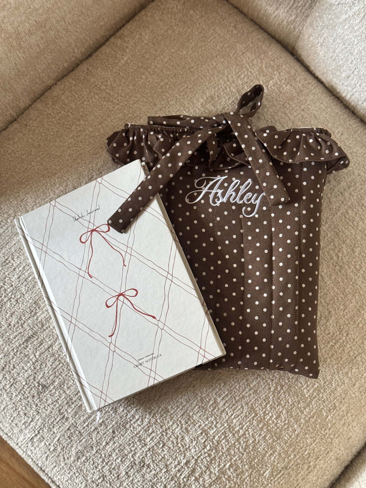Book Sleeve - Cocoa Dot - Custom Name