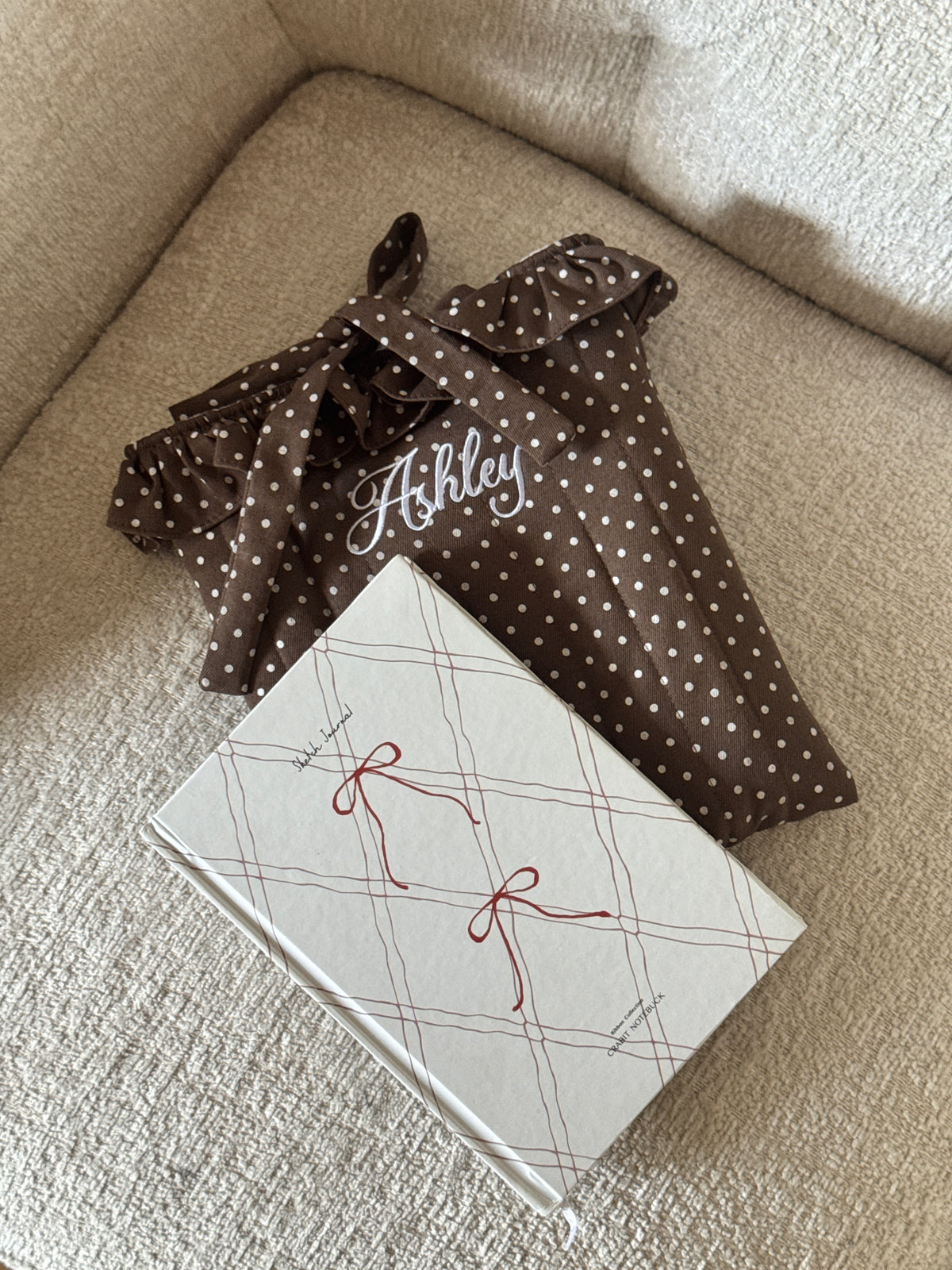 Book Sleeve - Cocoa Dot - Custom Name
