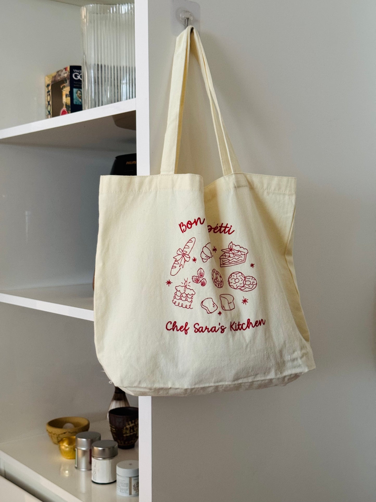 Personalized Cream Tote Bag with Bakery Embroidery - 16.5x12.5 inches