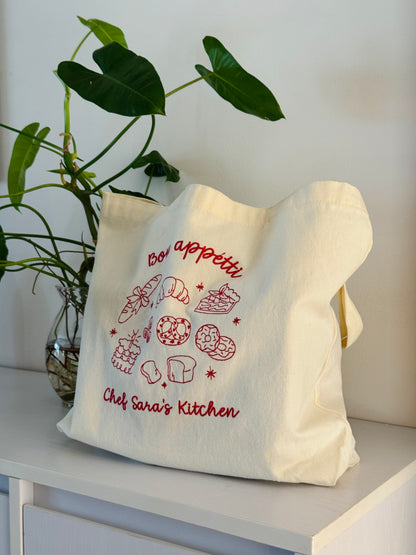Personalized Cream Tote Bag with Bakery Embroidery - 16.5x12.5 inches