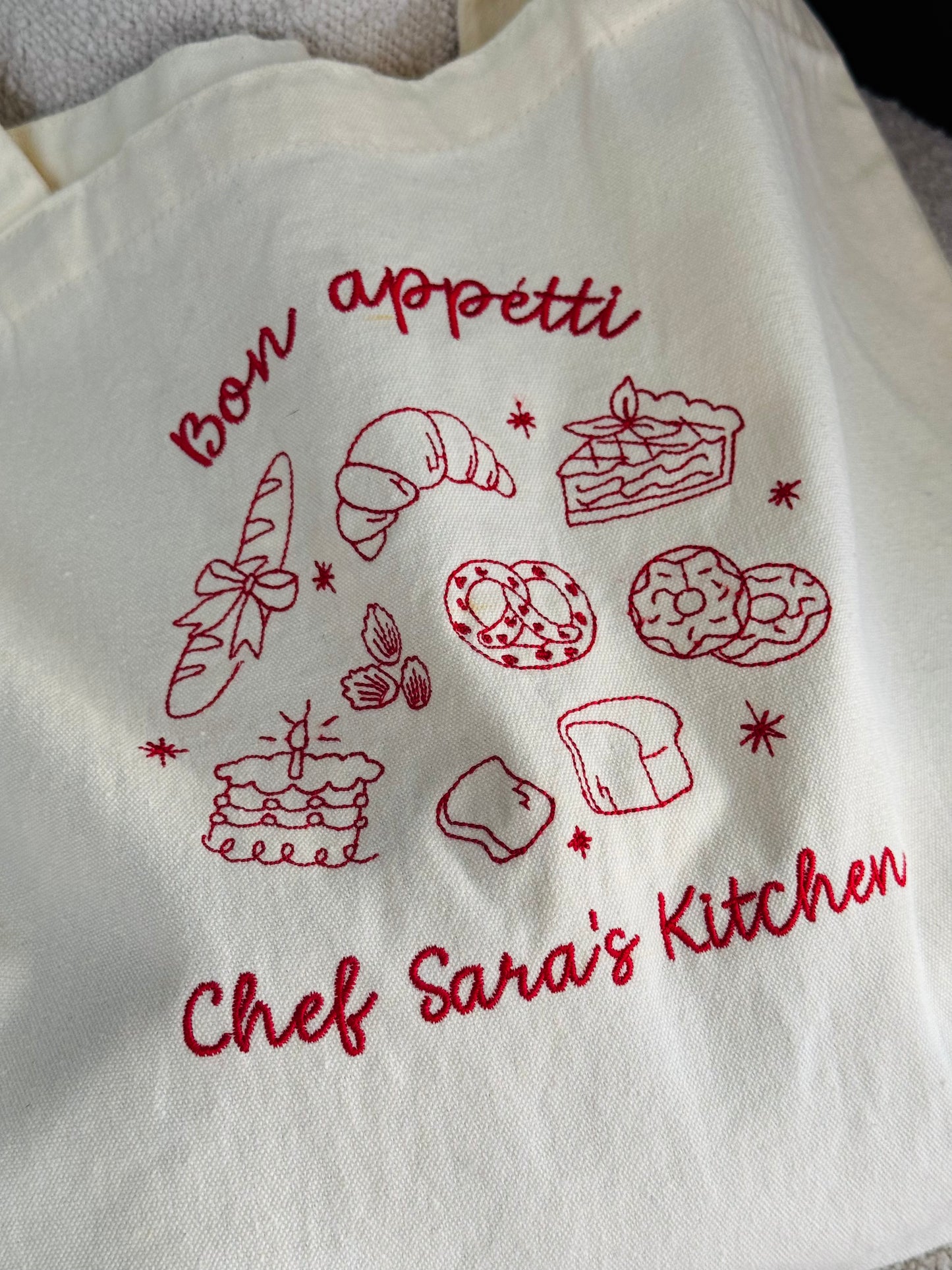 Personalized Cream Tote Bag with Bakery Embroidery - 16.5x12.5 inches