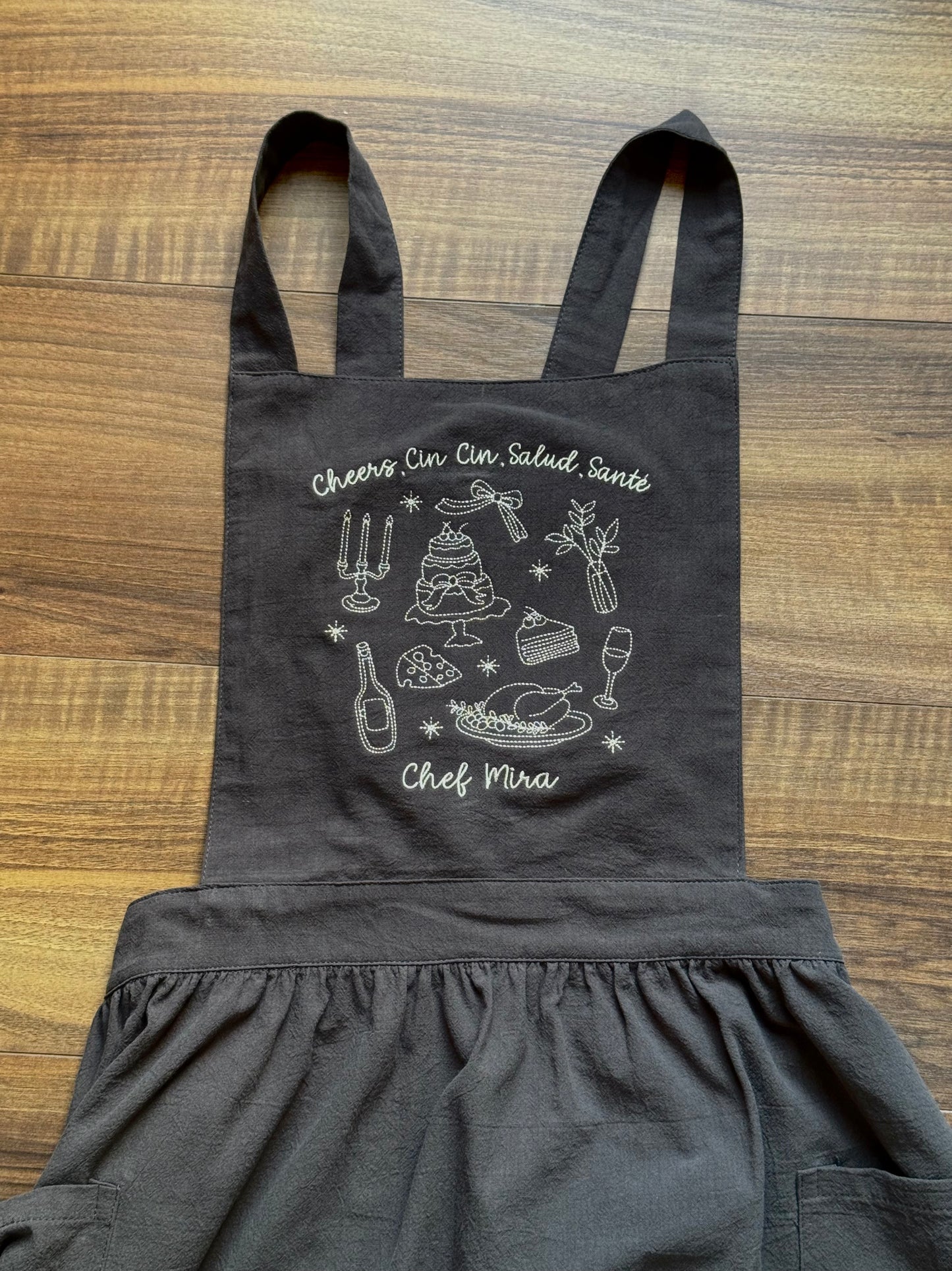 Personalized Grey Apron with Bakery Embroidery