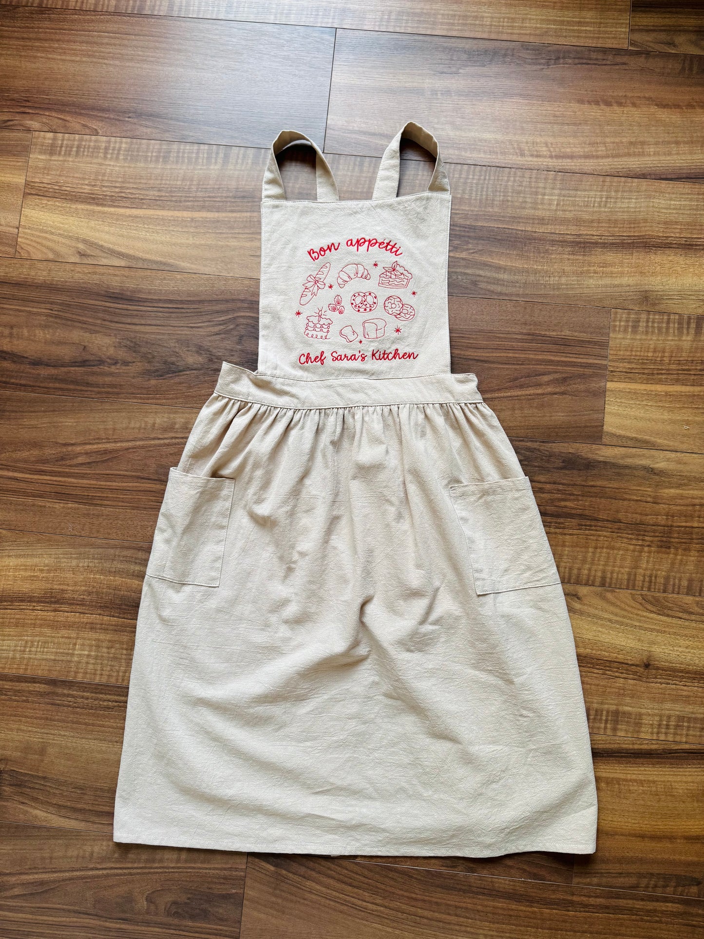 Personalized Grey Apron with Bakery Embroidery