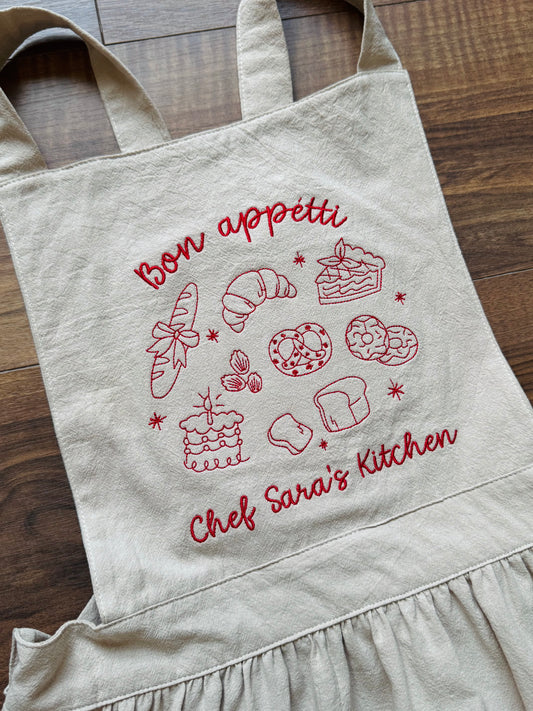 Personalized Grey Apron with Bakery Embroidery