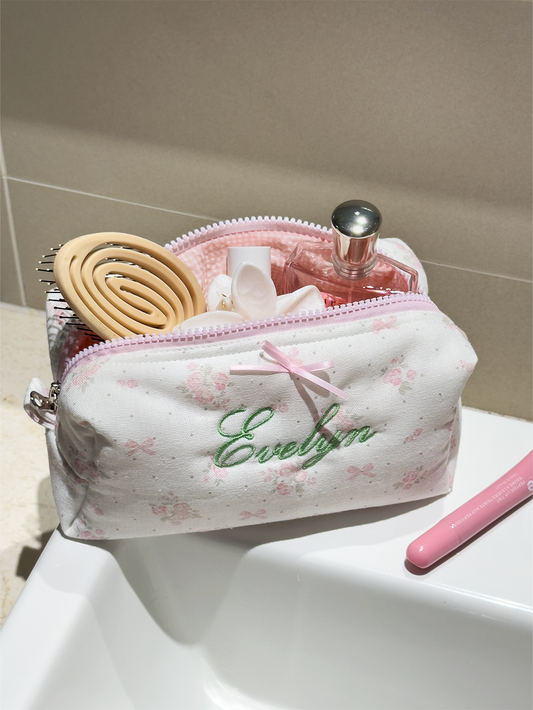 Makeup Pouch - Rosebud - Custom Name