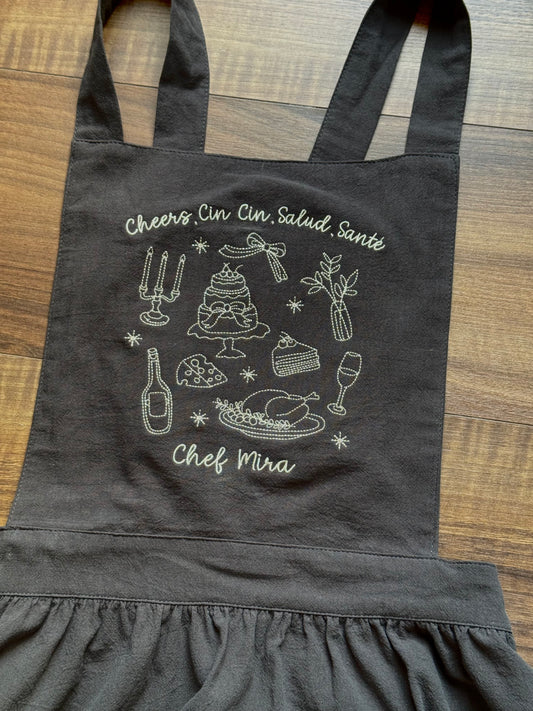 Personalized Grey Apron with Bakery Embroidery