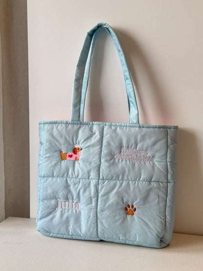 Personalized Puffer Shoulder Bag with Embroidered Name & Text - 18x15 inches