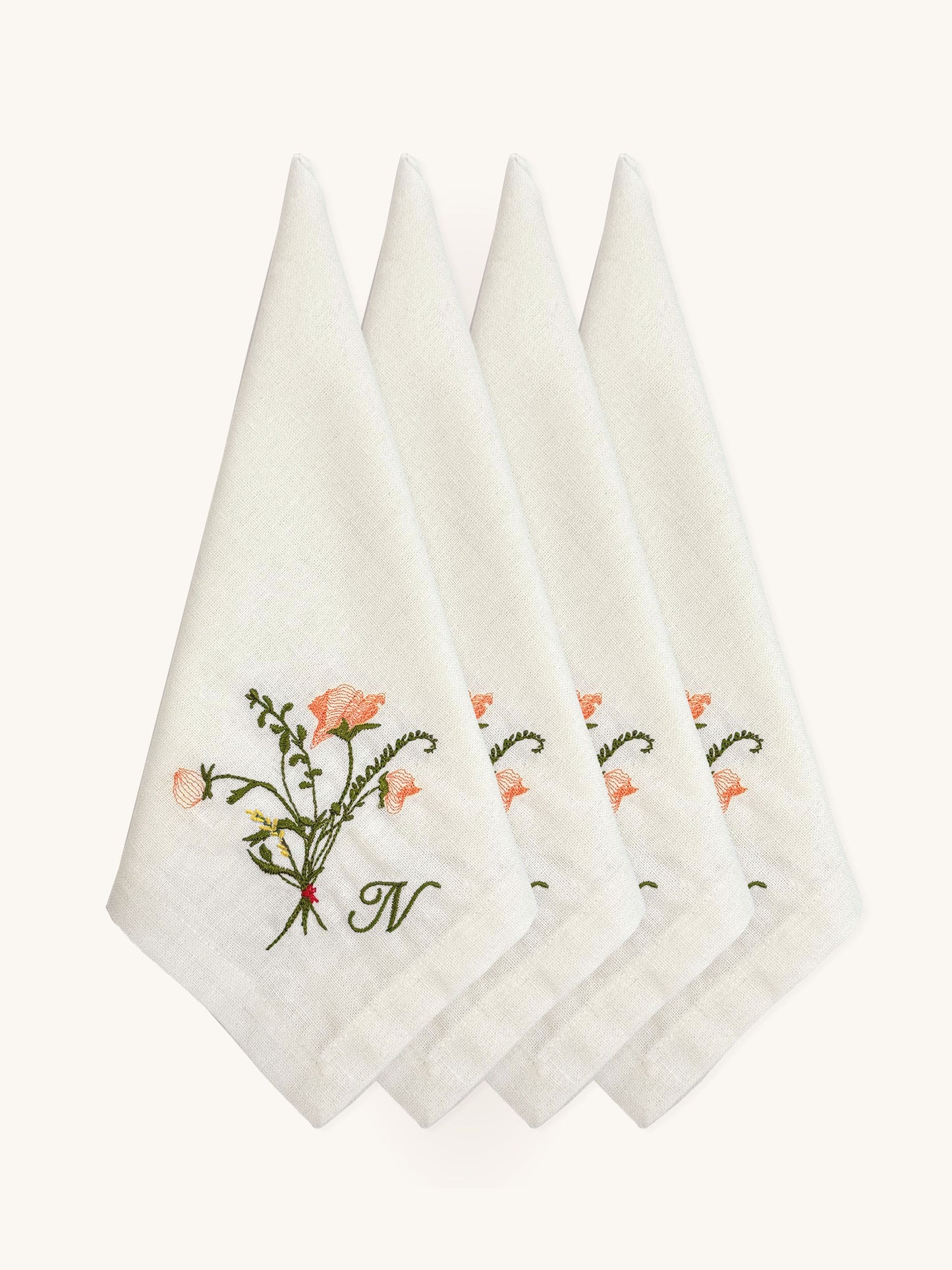 Personalized Linen Napkins With Wildflower Embroidery - 18x18 inches