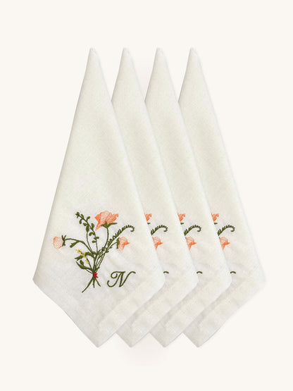 Personalized Linen Napkins With Wildflower Embroidery - 18x18 inches