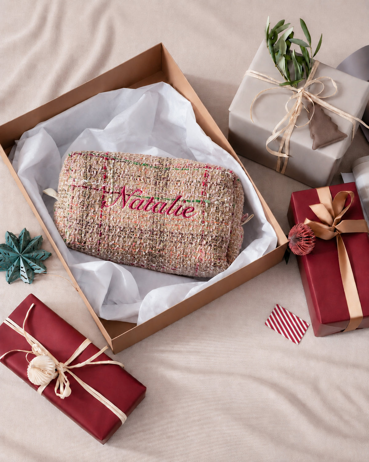 Makeup Pouch - Blush Mosaic - Custom Name