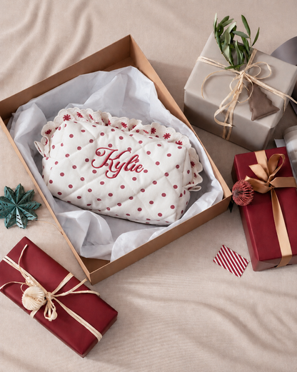 Makeup Pouch - Scarlet Ruffle - Custom Name