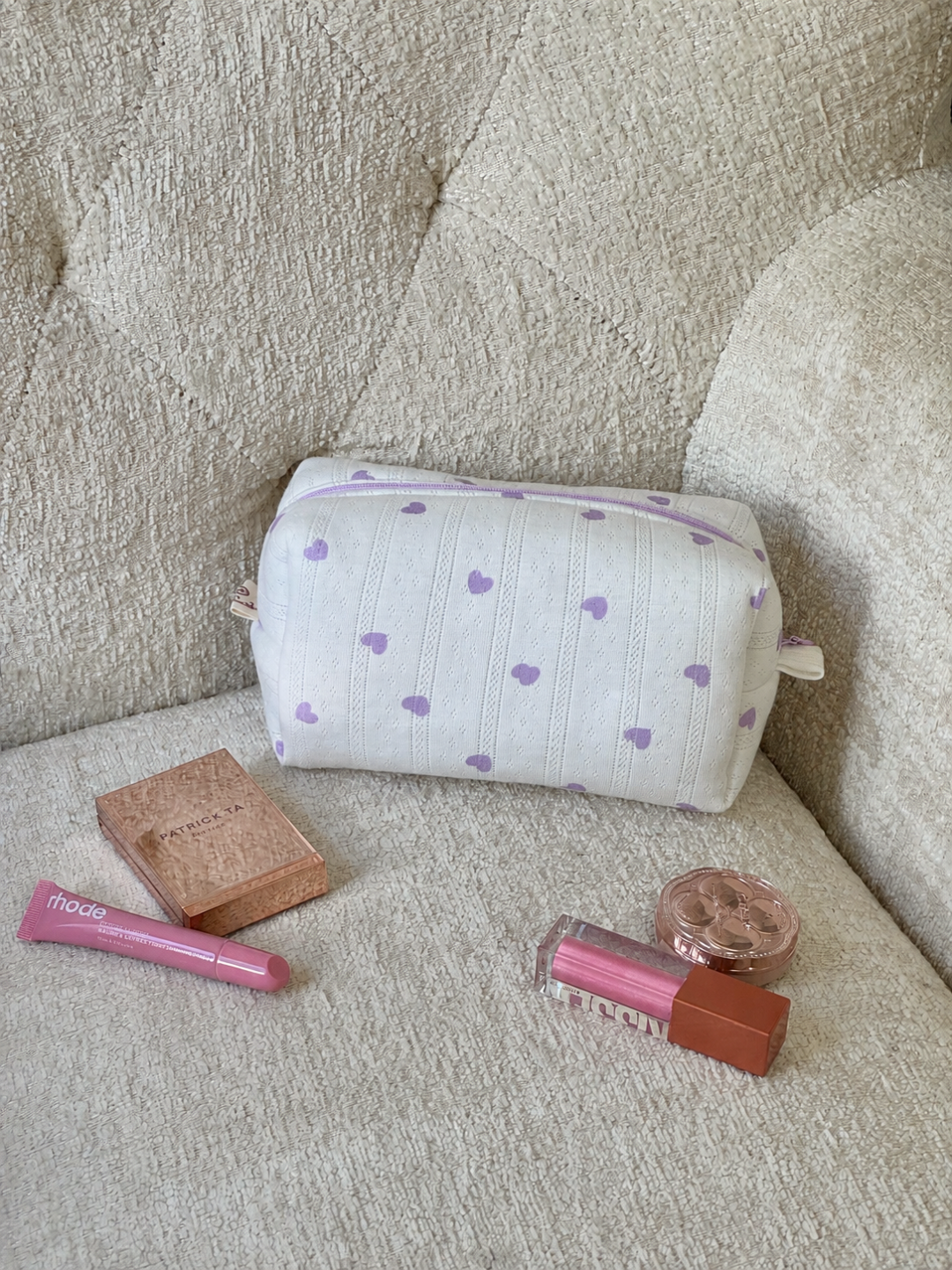 Makeup Pouch - Lavender Hearts