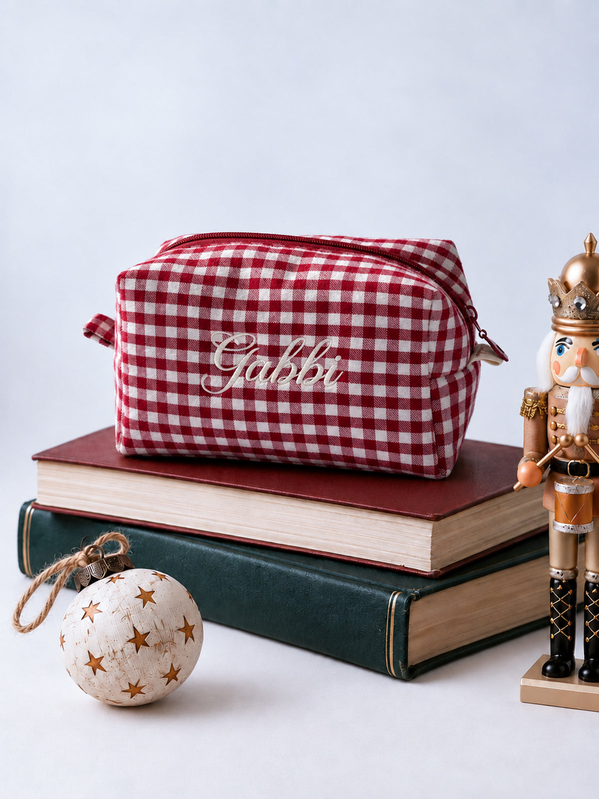 Makeup Pouch - Ruby Gingham - Custom Name