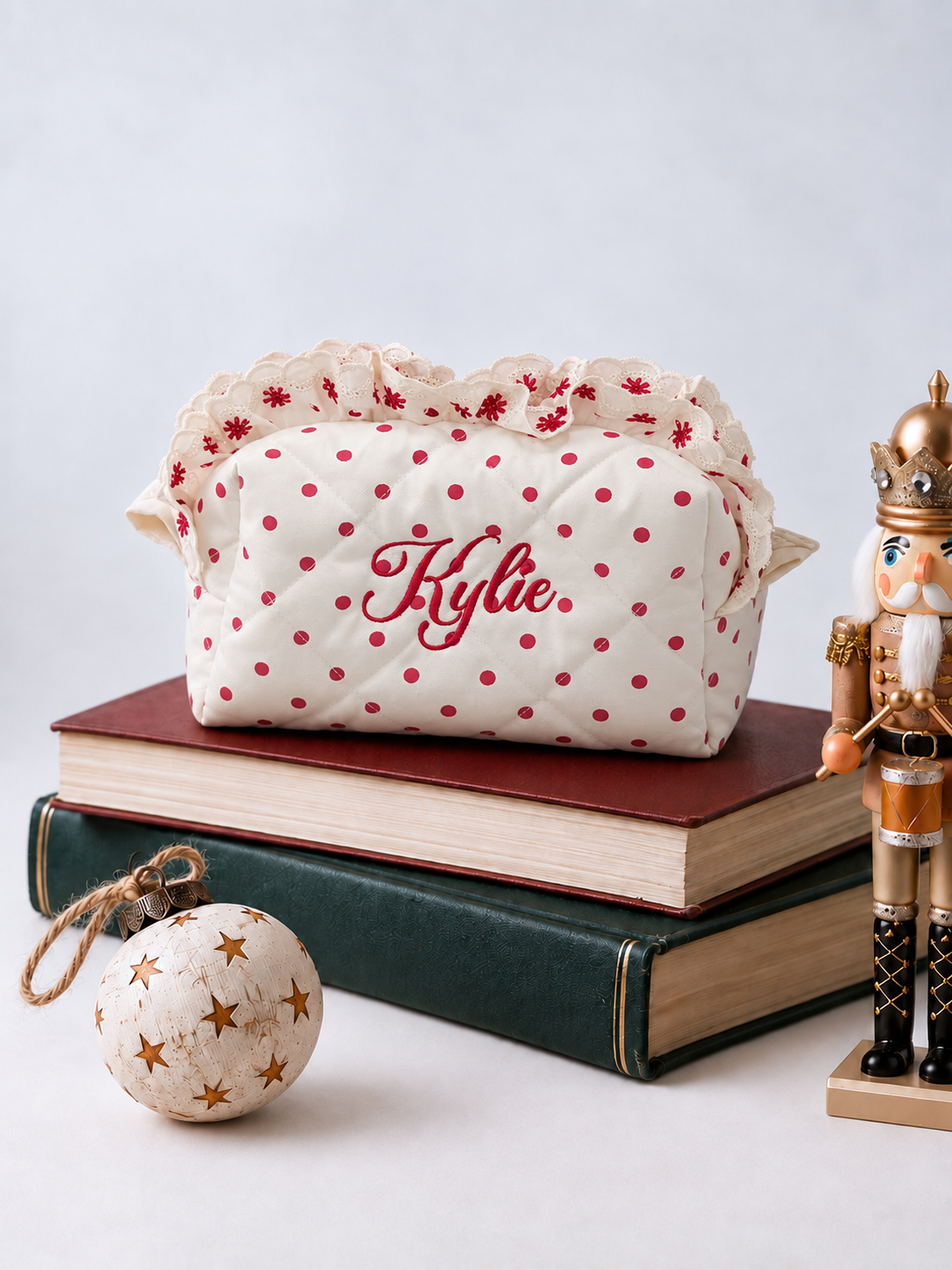 Makeup Pouch - Scarlet Ruffle - Custom Name