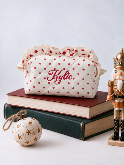 Makeup Pouch - Scarlet Ruffle - Custom Name